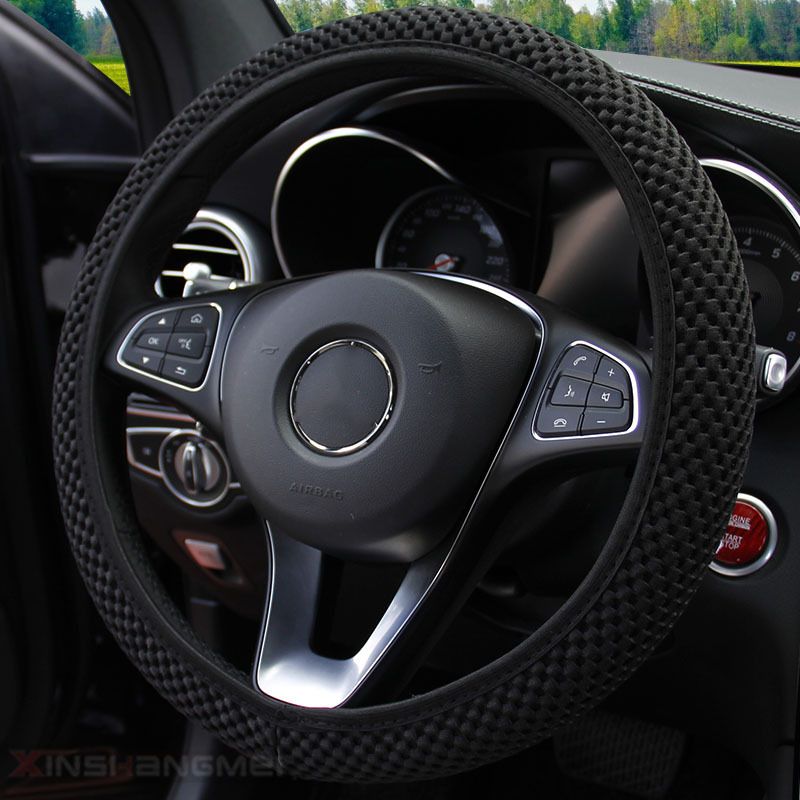 (black)Car Steering Wheel Cover Breathable Anti Slip