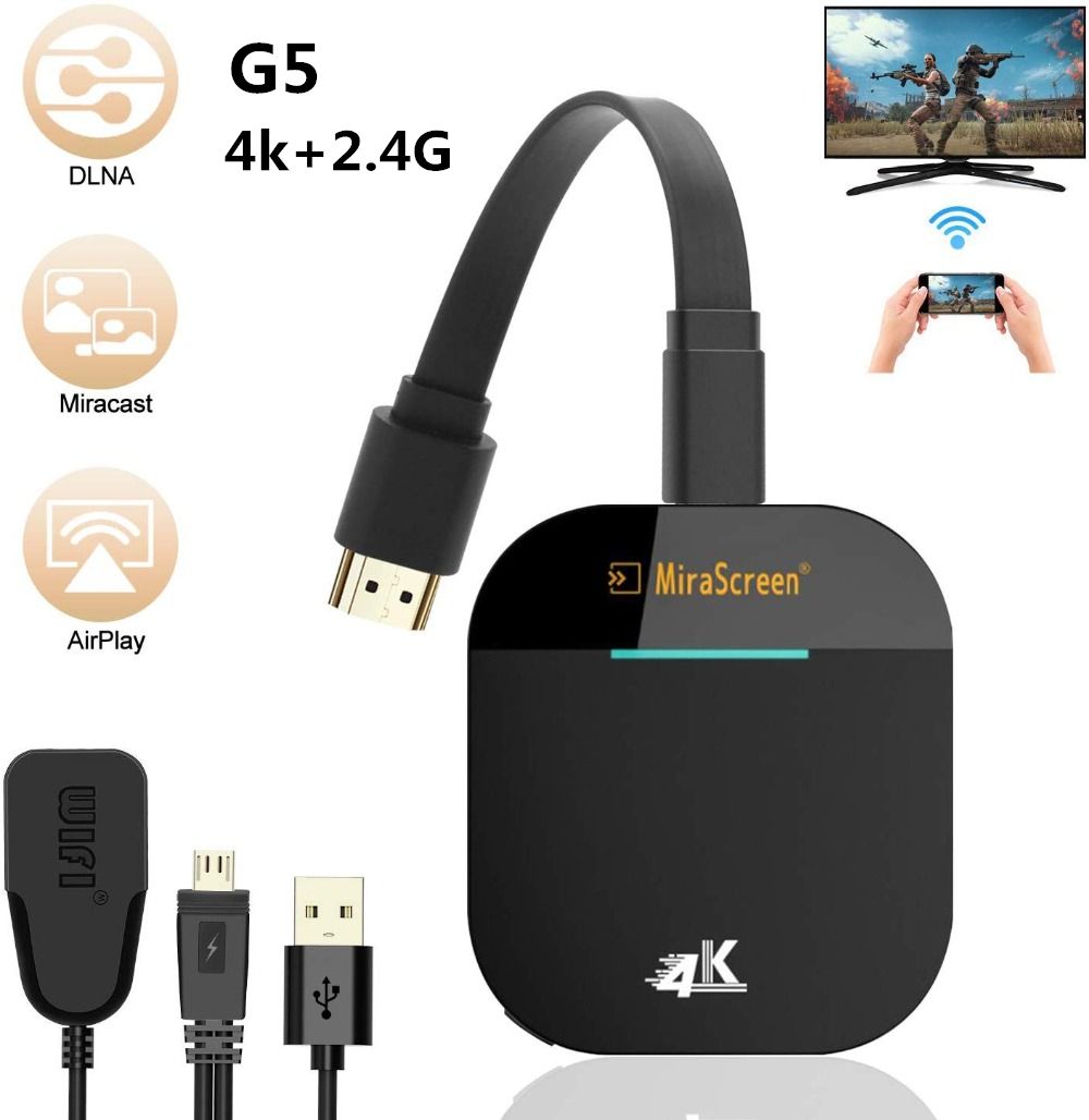MiraScreen 4K 5G TV Stick HDMI Anycast Miracast DLNA Airplay WiFi Display Receiver Dongle Support Windows Andriod 4K 2.4G