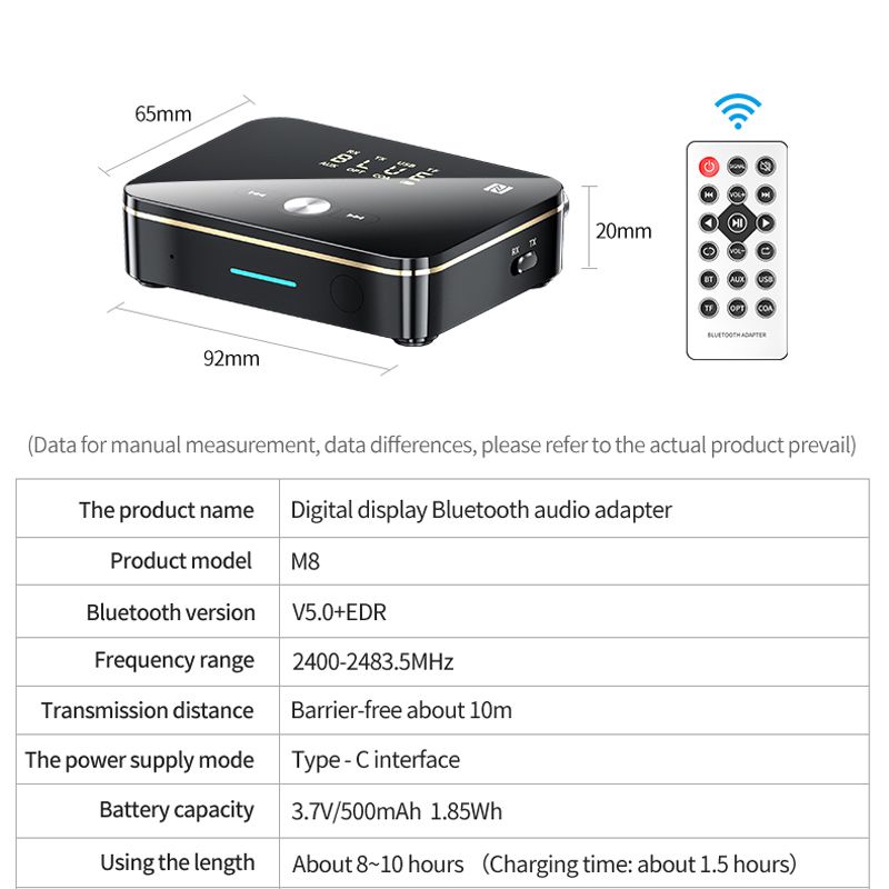 Bluetooth 5.0 Receiver Transmitter Nfc Led Stereo 3.5mm