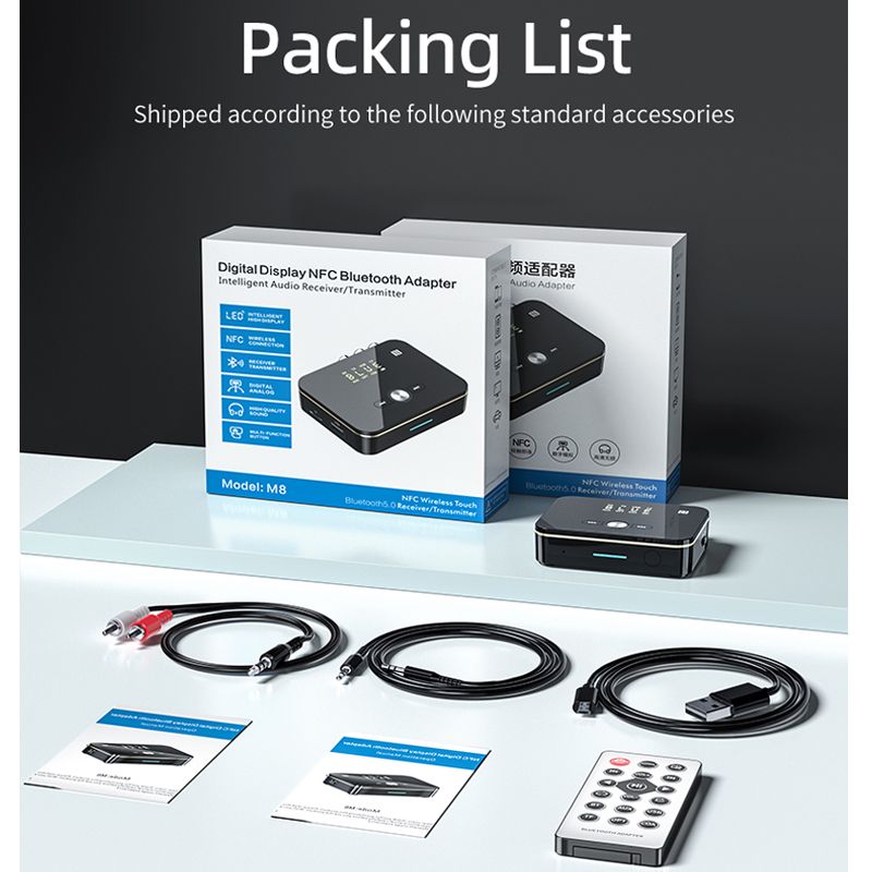 Bluetooth 5.0 Receiver Transmitter Nfc Led Stereo 3.5mm