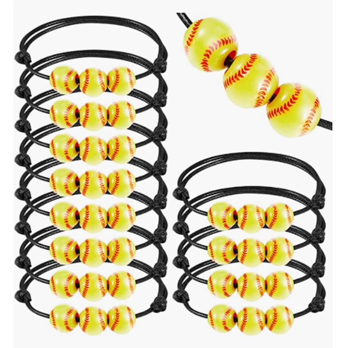30Pcs Baseball Charm Bracelets Baseball Beads Adjustable Wristbands Inspirational Sport Ball Bracelet