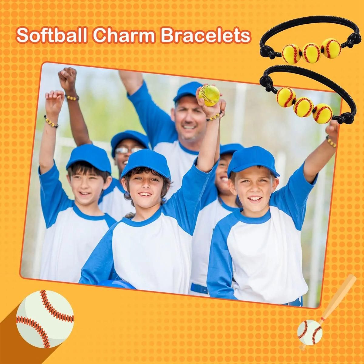30Pcs Baseball Charm Bracelets Baseball Beads Adjustable Wristbands Inspirational Sport Ball Bracelet