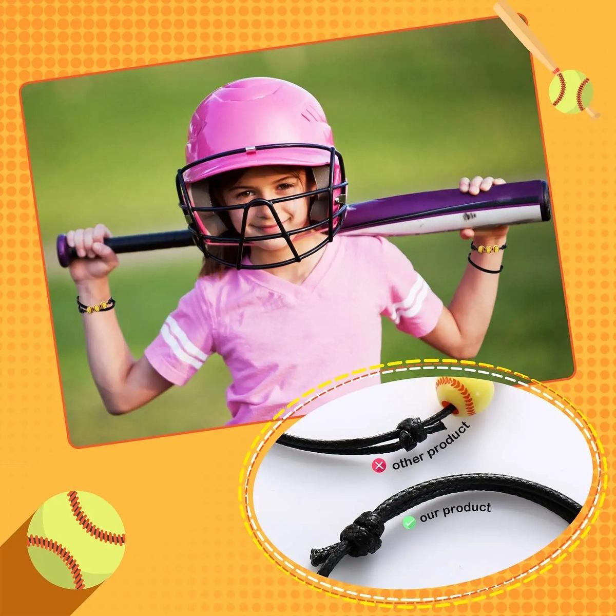 30Pcs Baseball Charm Bracelets Baseball Beads Adjustable Wristbands Inspirational Sport Ball Bracelet