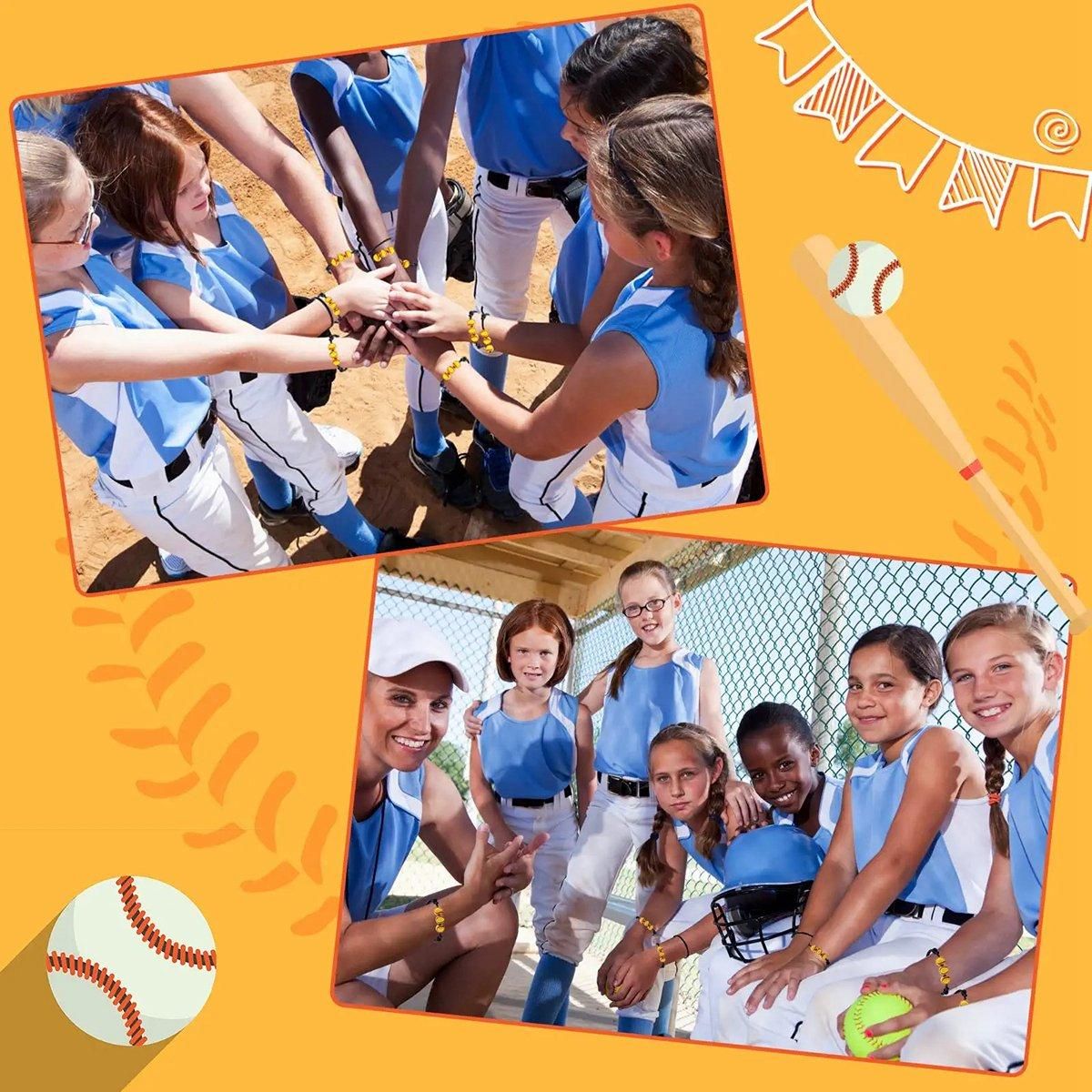 30Pcs Baseball Charm Bracelets Baseball Beads Adjustable Wristbands Inspirational Sport Ball Bracelet