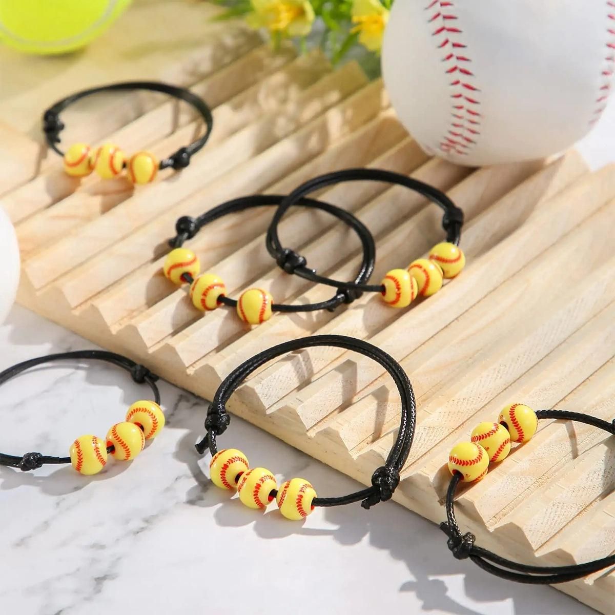 30Pcs Baseball Charm Bracelets Baseball Beads Adjustable Wristbands Inspirational Sport Ball Bracelet