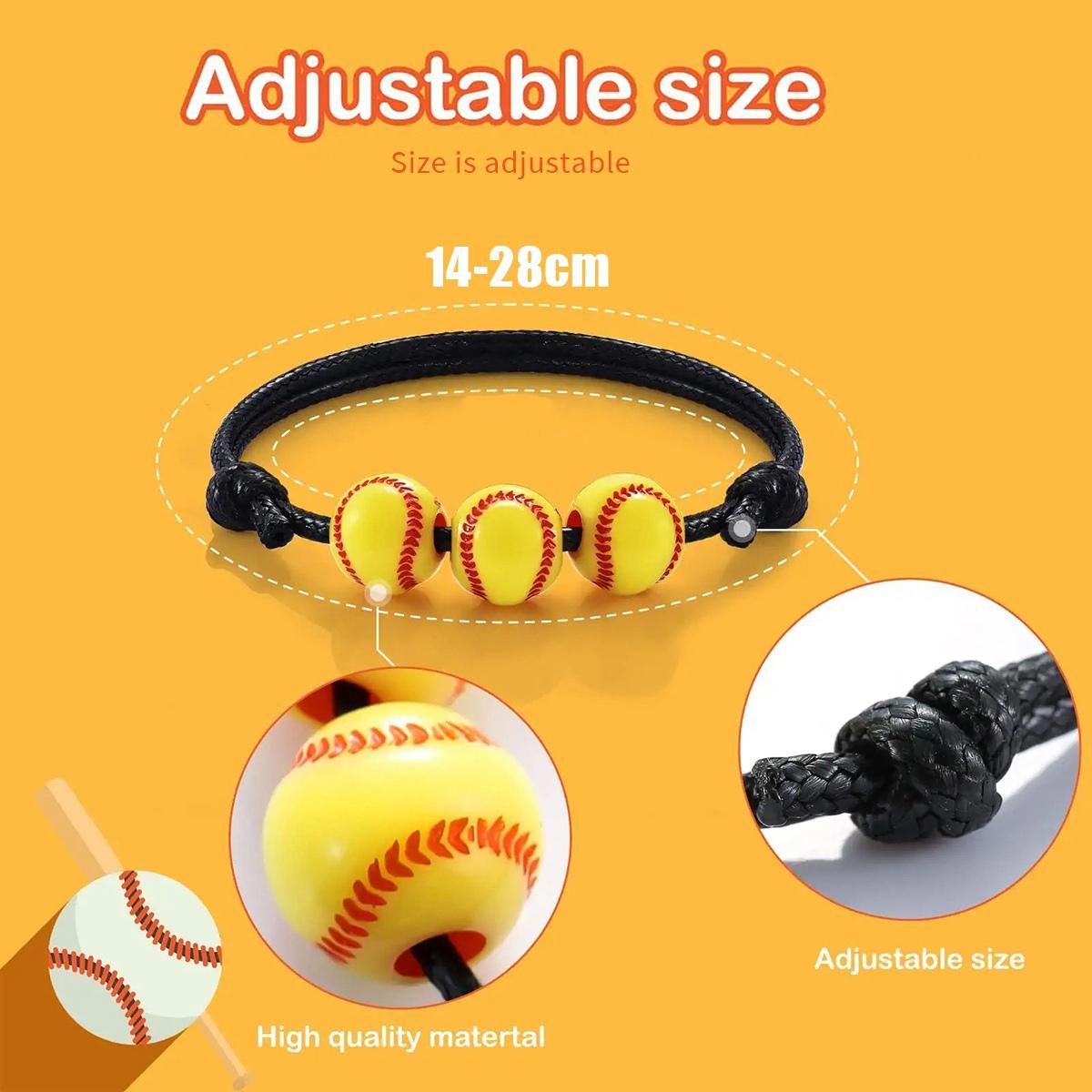 30Pcs Baseball Charm Bracelets Baseball Beads Adjustable Wristbands Inspirational Sport Ball Bracelet