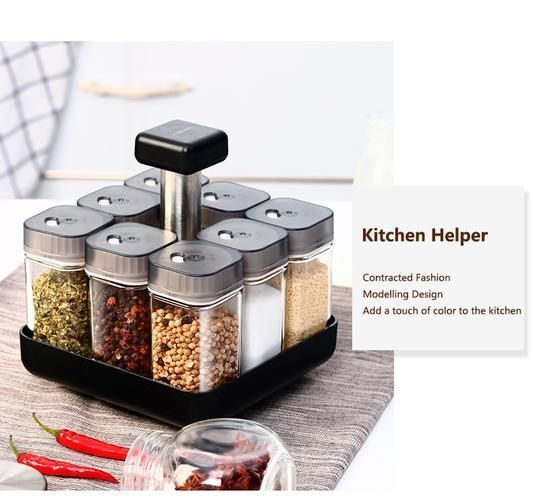 Kitchen Jars For Spices Rotating Glass Cruet Seasoning Jar Set BBQ Pepper Salt Shakers Paprika Bottle Kitchen Storage Rack Jar