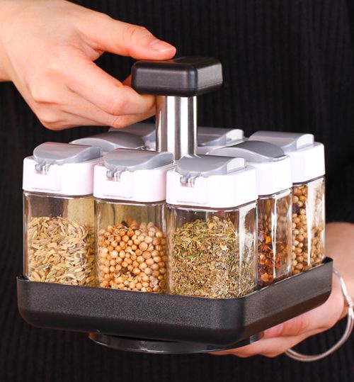 Kitchen Jars For Spices Rotating Glass Cruet Seasoning Jar Set BBQ Pepper Salt Shakers Paprika Bottle Kitchen Storage Rack Jar