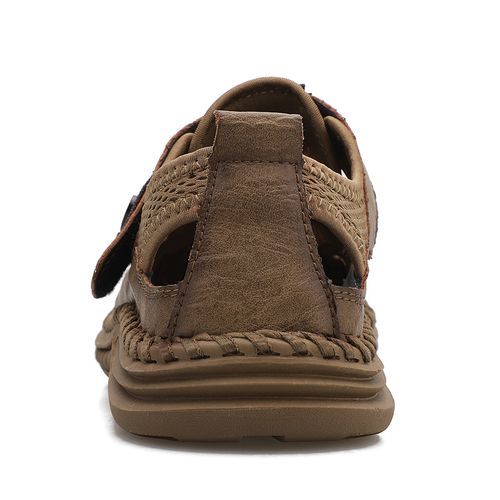 Exquisite Handmade Sandals Men Shoes Big Size 39-46 High Quality Full Grain Calf Leather+Mesh Sandals Male Climbing Quick-dry Water Shoes Coffee