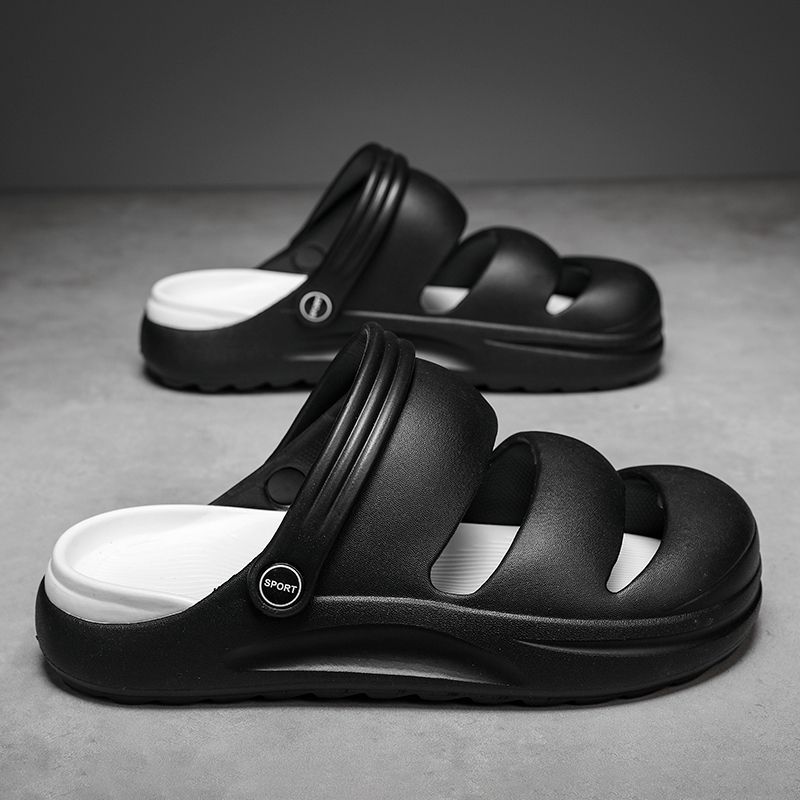 Cool Summer Sandals Men's Waterproof Beach Shoes Size 36-45 New Arrival Unisex Luxury Platform Clogs Sandals Lovers Casual Rubber Slippers Couple Slides Black