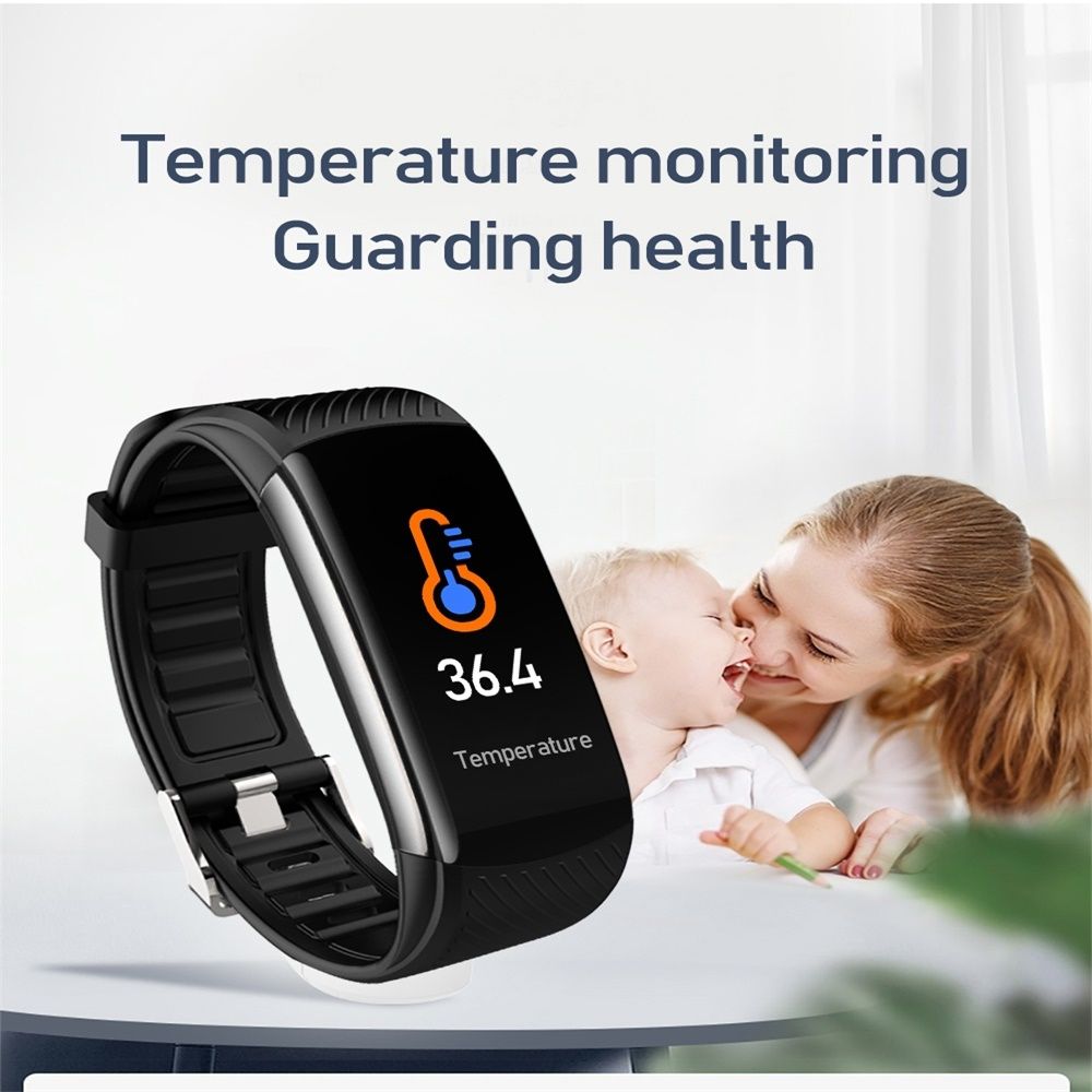 C6T 0.96inch Color Screen Smart Watch IP67 Waterproof,Support Temperature Monitoring/Heart Rate Monitoring/Blood Pressure Monitoring/Sleep Monitoring(Pink)