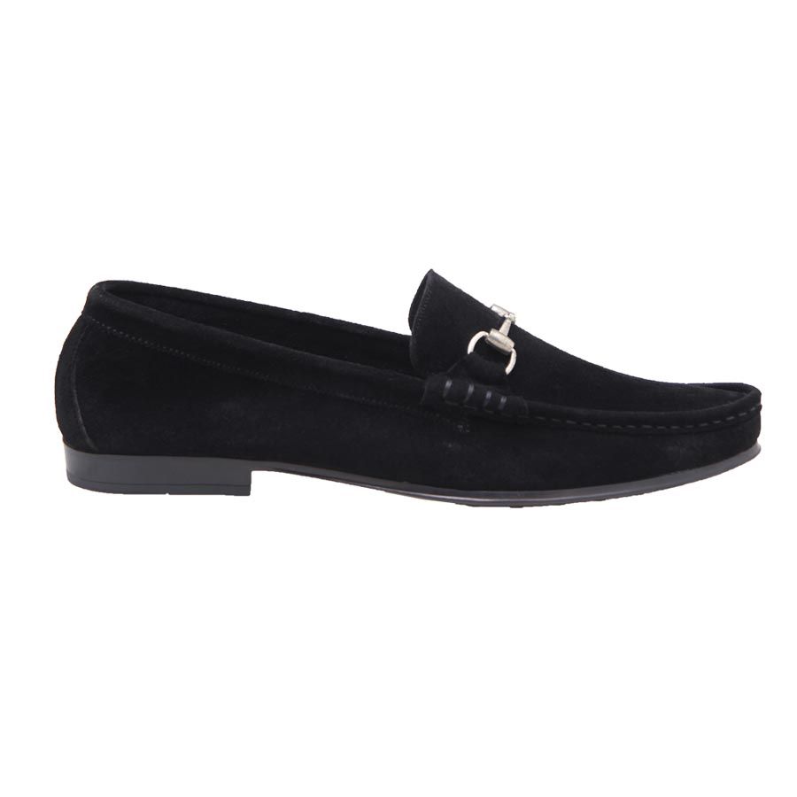 Chain Detail Suede Loafers - Black