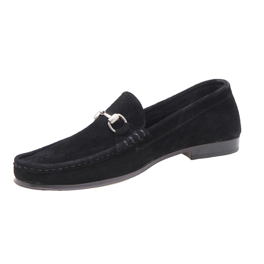 Chain Detail Suede Loafers - Black