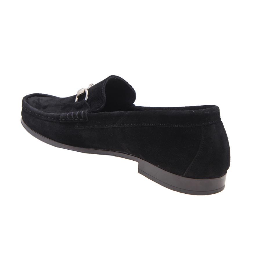 Chain Detail Suede Loafers - Black