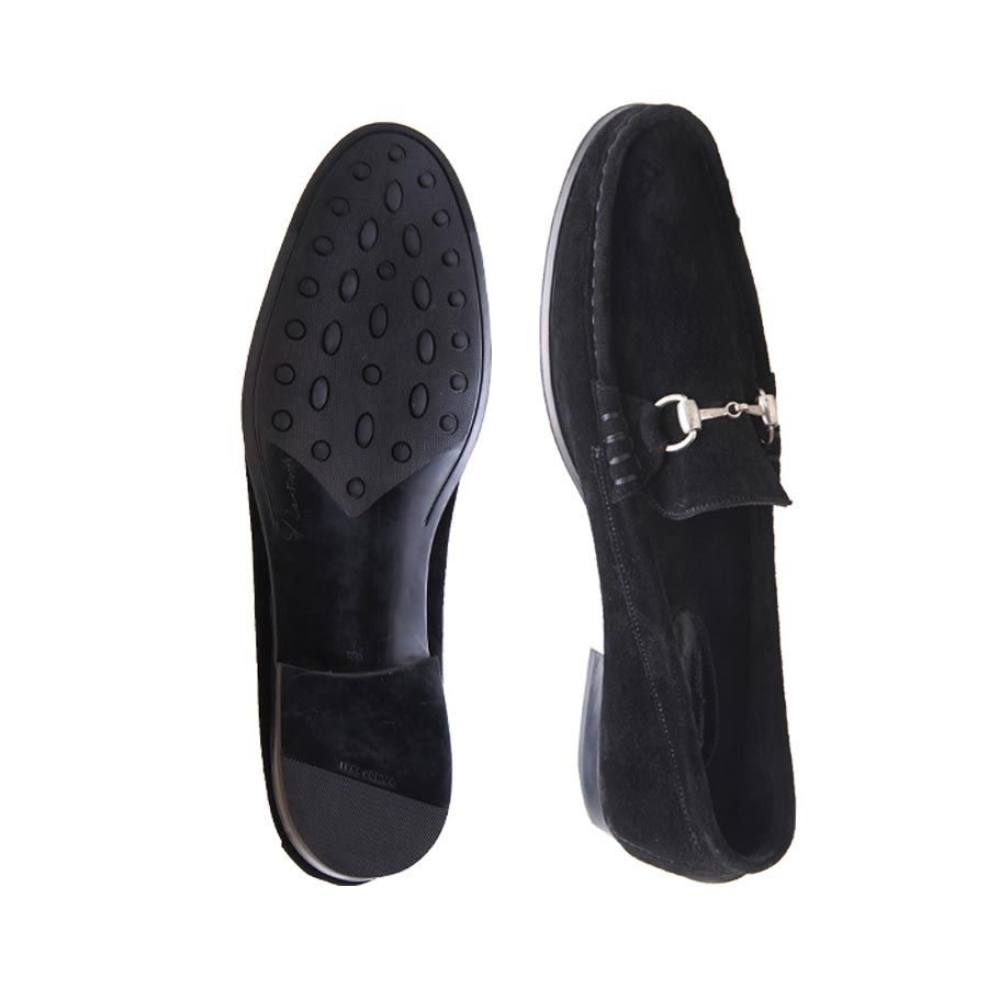 Chain Detail Suede Loafers - Black