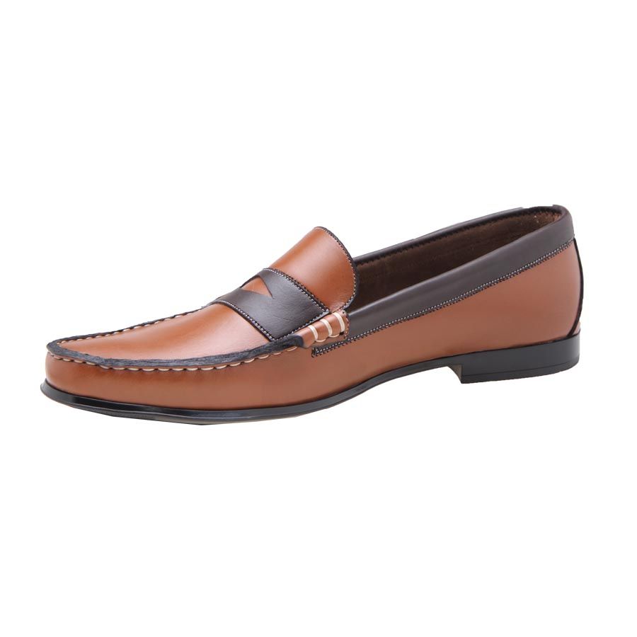 Leather Loafers In Two Shades - Brown