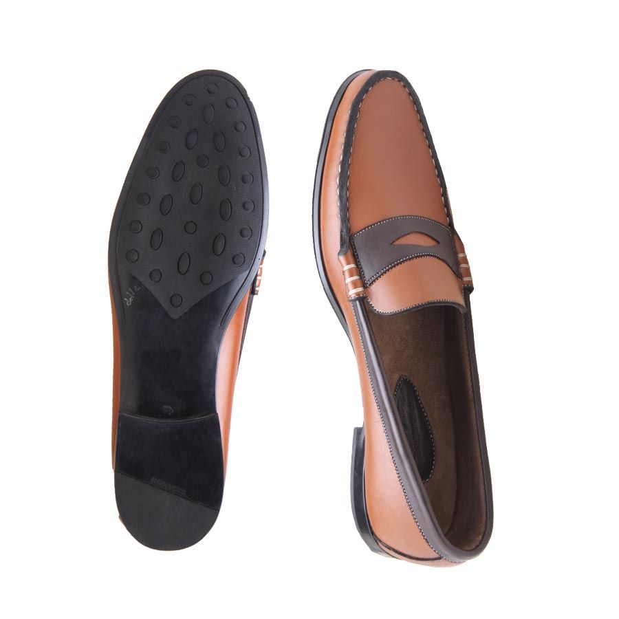 Leather Loafers In Two Shades - Brown