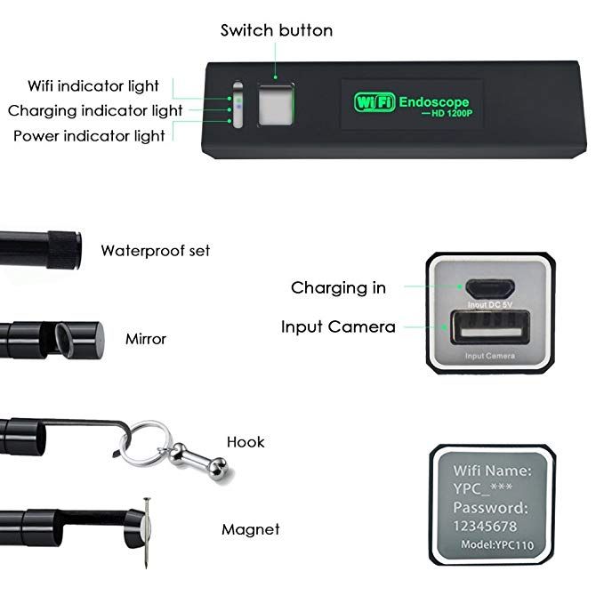 8mm Wifi Endoscope Android/IOS/PC Borescope Waterproof Lens 8 LED Lights Endoscopic HD Camera Soft Tube Wifi Endoscope Camera-5M Softwire