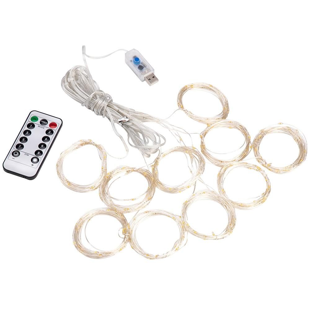 LED Curtain Lamp Garland White Copper String Light Remote Control USB fairy Curtain light Garland Bedroom Christma Light Outdoor