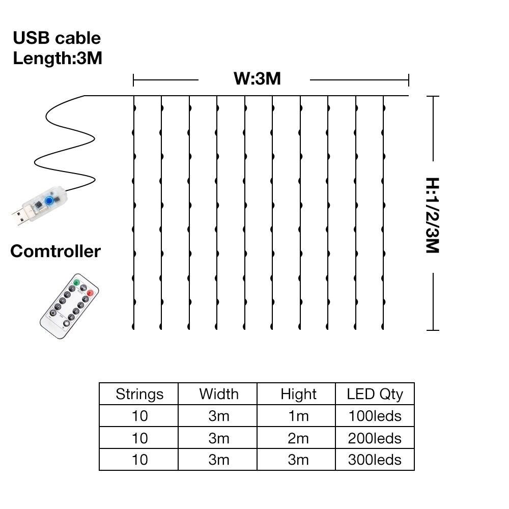 LED Curtain Lamp Garland White Copper String Light Remote Control USB fairy Curtain light Garland Bedroom Christma Light Outdoor
