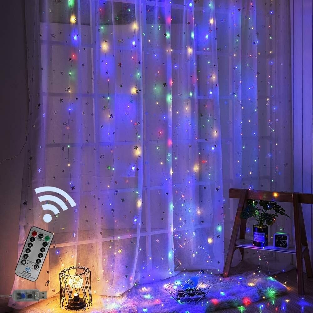 LED Curtain Lamp Garland White Copper String Light Remote Control USB fairy Curtain light Garland Bedroom Christma Light Outdoor