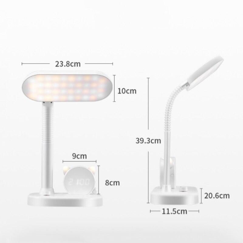 LED Reading Desk Lamp Stepless Dimming USB Rechargeable Light Tri-color Switch Bedside Lamps With Clock Pen Holder Night Lights