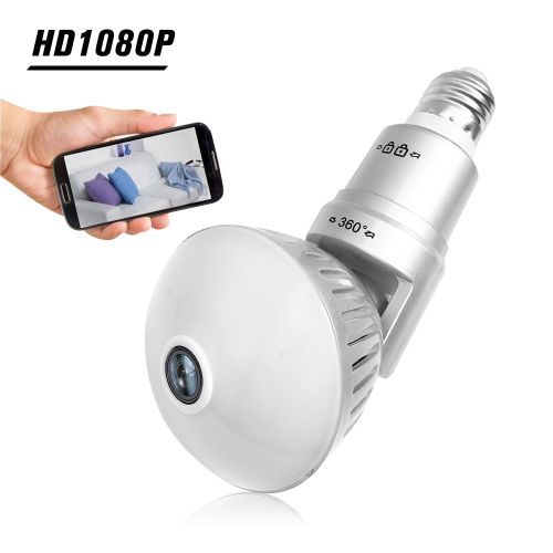 360 Degree Panoramic Fisheye IP 2MP WiFi Wireless Night Vision Mini E27 Smart Bulb Camera For Home Baby PSecurity Monitor( With 32GB TF Card)(White-NO NightVision)