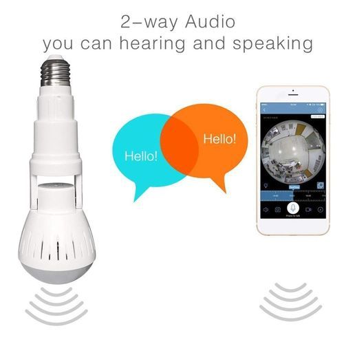 360 Degree Panoramic Fisheye IP 2MP WiFi Wireless Night Vision Mini E27 Smart Bulb Camera For Home Baby PSecurity Monitor( With 32GB TF Card)(White-NO NightVision)