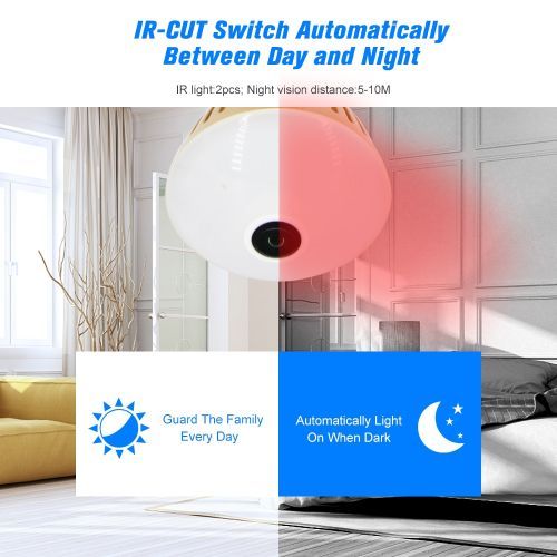 360 Degree Panoramic Fisheye IP 2MP WiFi Wireless Night Vision Mini E27 Smart Bulb Camera For Home Baby PSecurity Monitor( With 32GB TF Card)(White-NO NightVision)