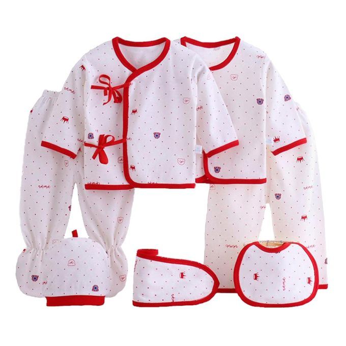 Newborn Gift Set For Baby 7pcs Clothes & Accessories Hat + Bib Red