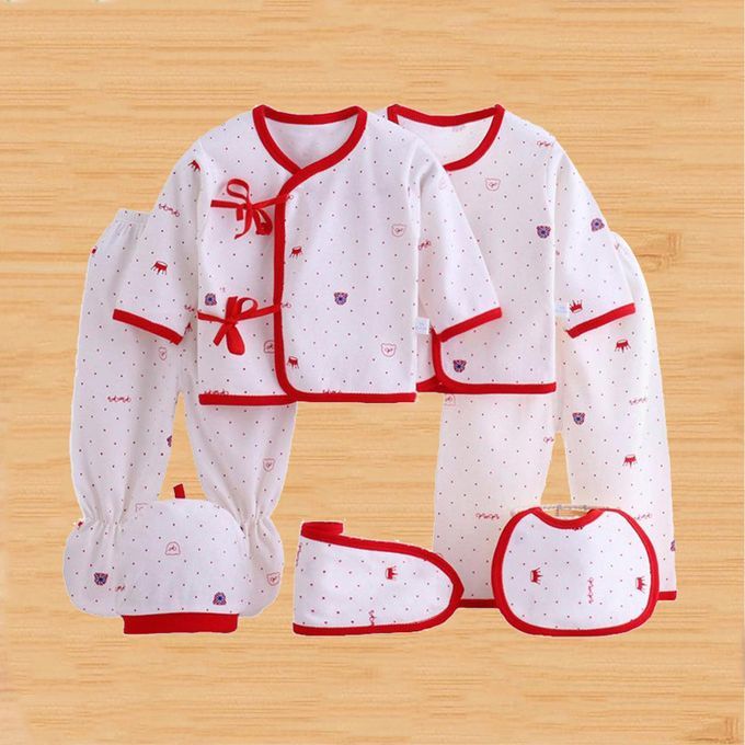 Newborn Gift Set For Baby 7pcs Clothes & Accessories Hat + Bib Red