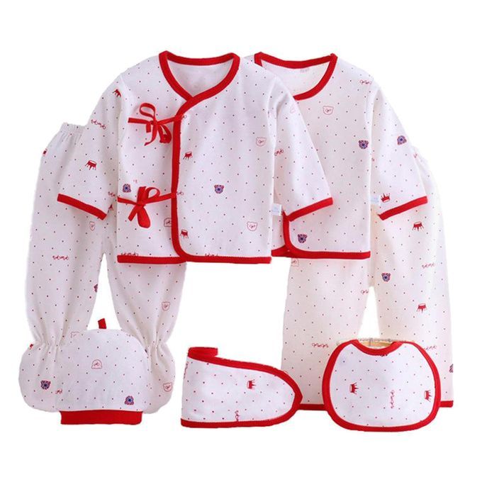 Newborn Gift Set For Baby 7pcs Clothes & Accessories Hat + Bib Red
