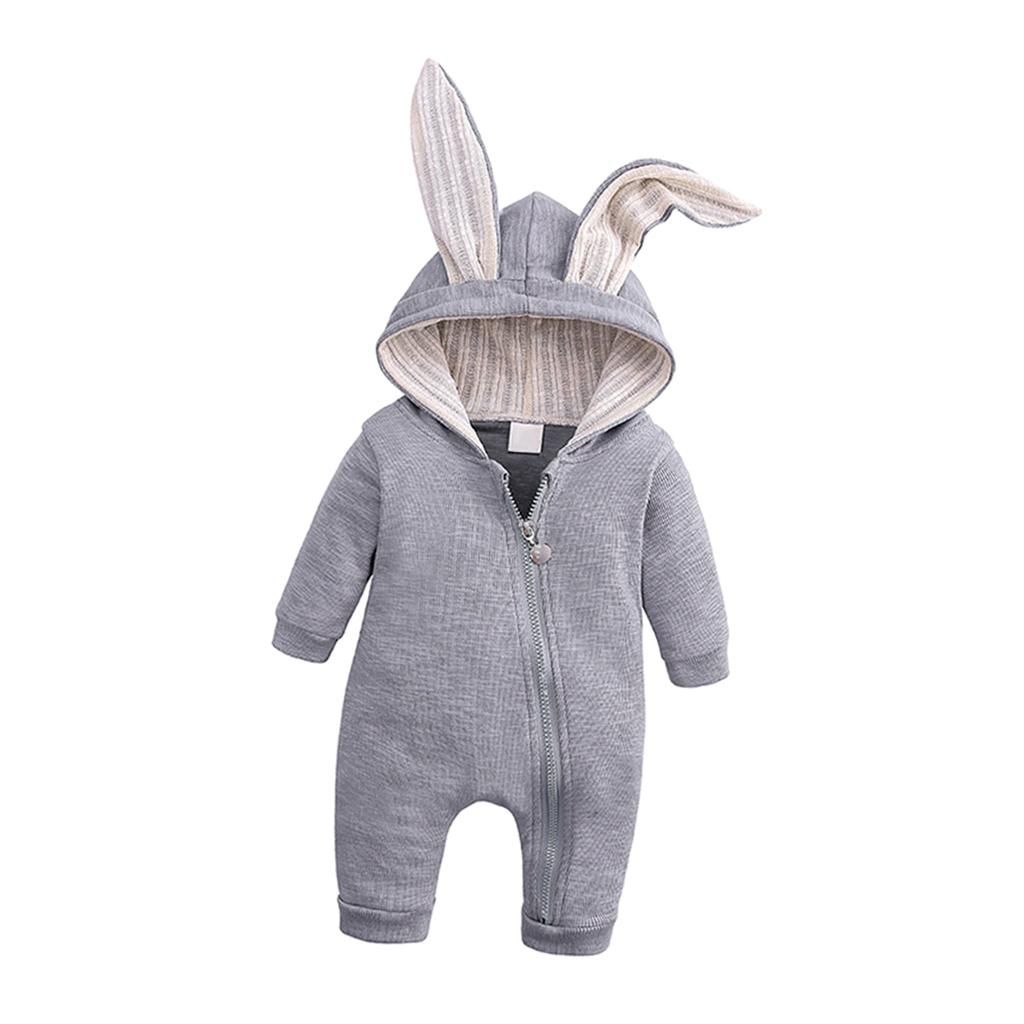 Babies Jumpsuit Ear Style And Hood Lovely Rabbit Gray (6-9 Months)
