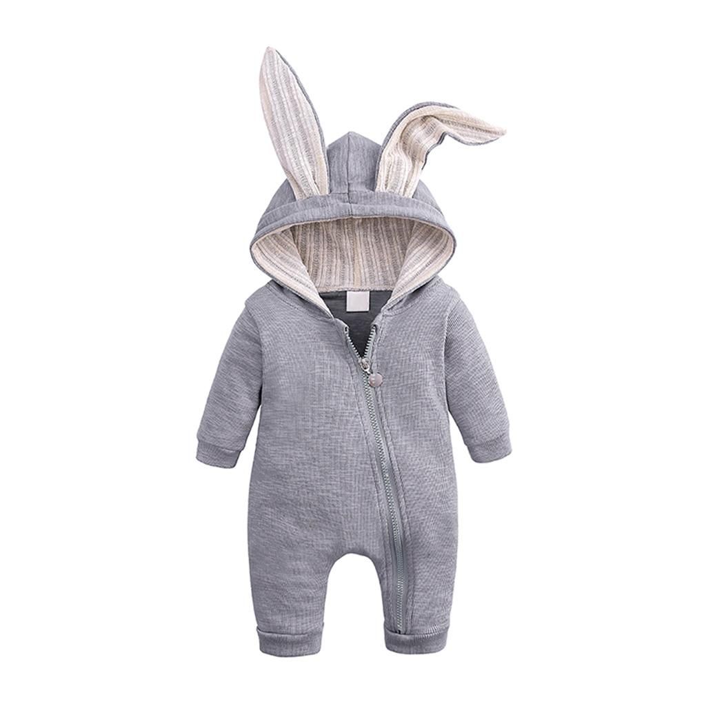 Babies Jumpsuit Ear Style And Hood Lovely Rabbit Gray (6-9 Months)