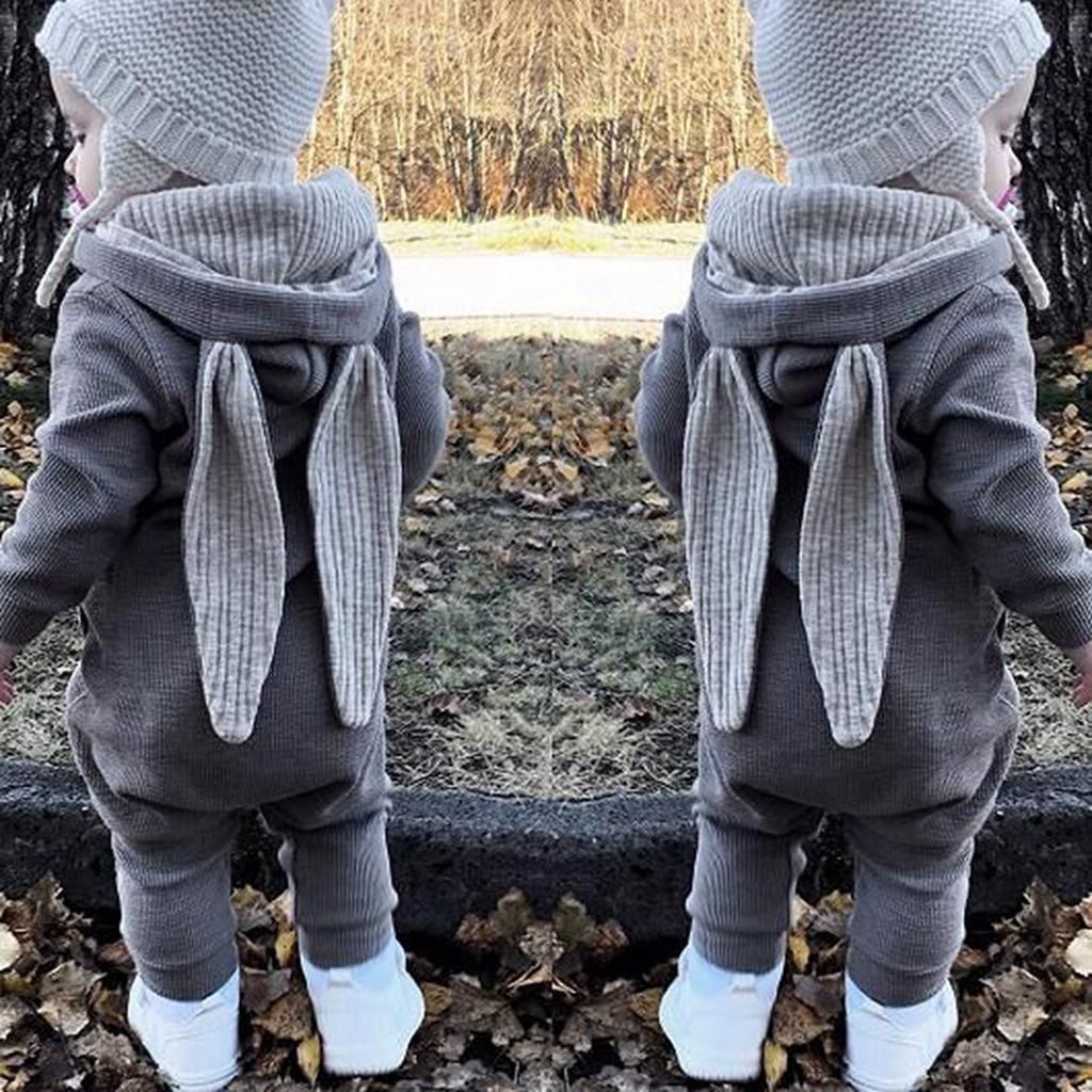 Babies Jumpsuit Ear Style And Hood Lovely Rabbit Gray (6-9 Months)