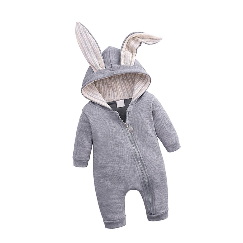 Babies Jumpsuit Ear Style And Hood Lovely Rabbit Gray (6-9 Months)