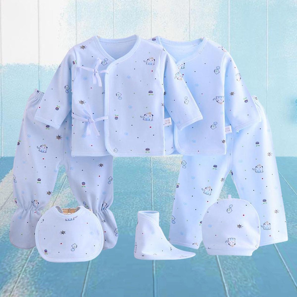 7pcs 0-3Month Baby Newborn BoDY Suits Clothes Set Kids Blue