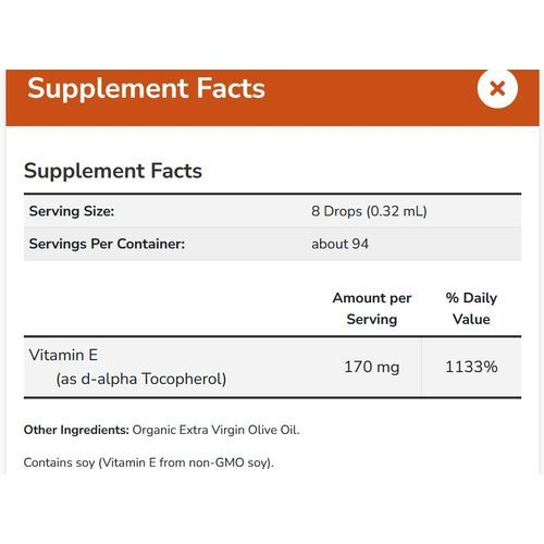 Natural Vitamin E-Oil Liquid (D-Alpha Tocopherol), Antioxidant Protection 29ml