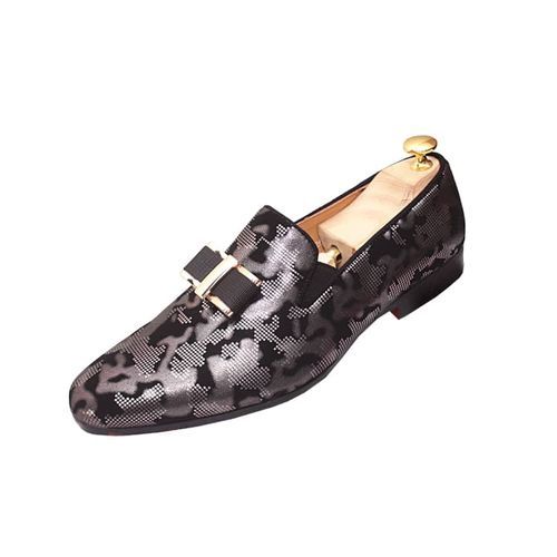 Mens Dress Shoes Italian Leather Shoes For Event Wedding - Silver Black