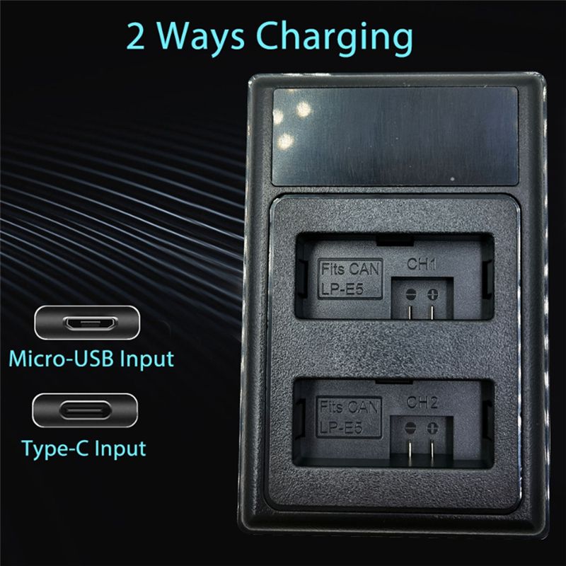 LP-E5 Battery Charger USB Dual Charger for Canon EOS T1I XS XSi EOS 450D 500D 1000D Digital Camera Replacement Charger