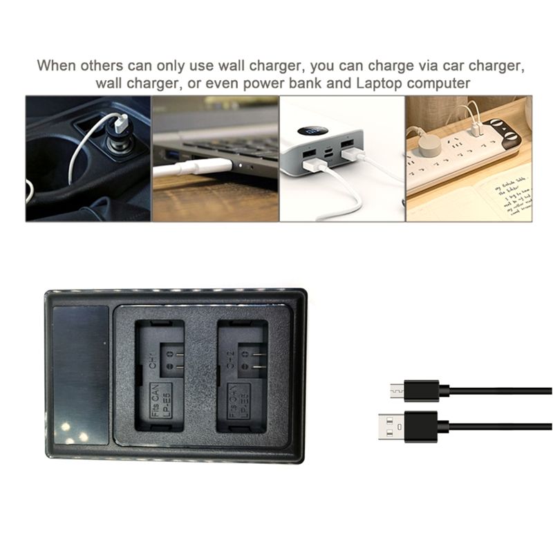 LP-E5 Battery Charger USB Dual Charger for Canon EOS T1I XS XSi EOS 450D 500D 1000D Digital Camera Replacement Charger