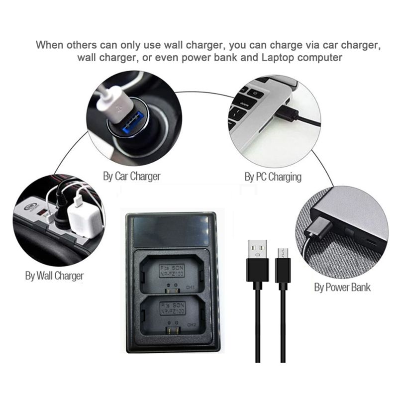 NP-FZ100 USB LCD Dual Battery Charger for Sony Camera A7III