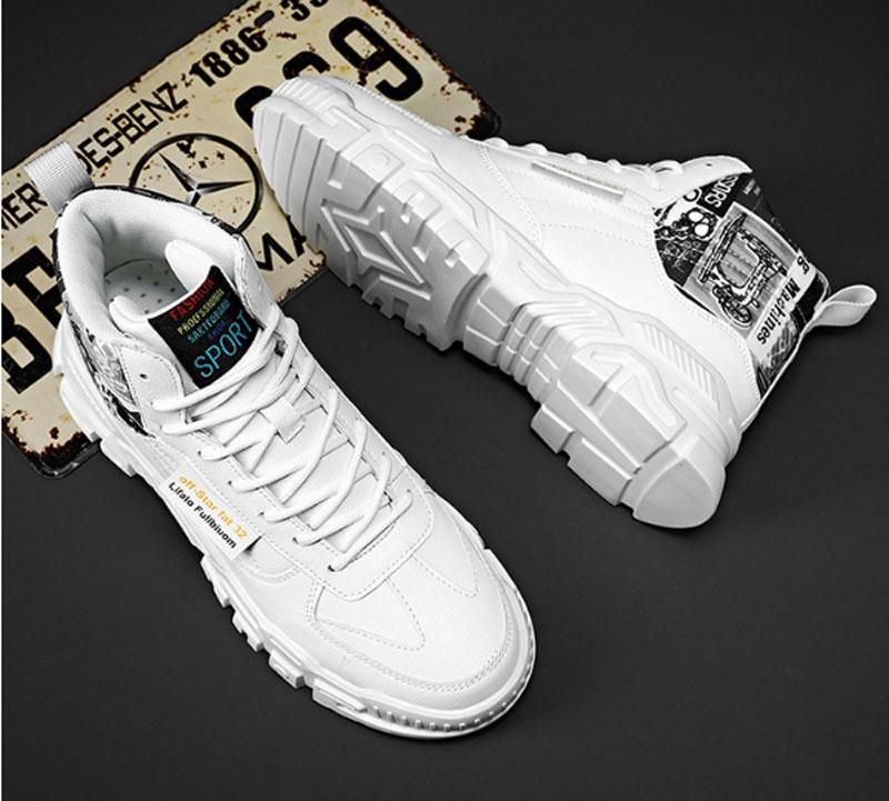 Men's High Top Sports Running Shoes Fashion Youth Casual Shoes - White Black