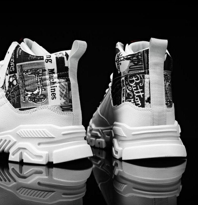 Men's High Top Sports Running Shoes Fashion Youth Casual Shoes - White Black
