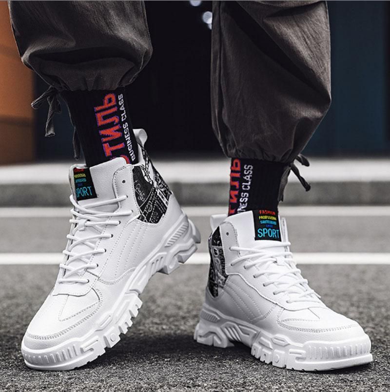 Men's High Top Sports Running Shoes Fashion Youth Casual Shoes - White Black