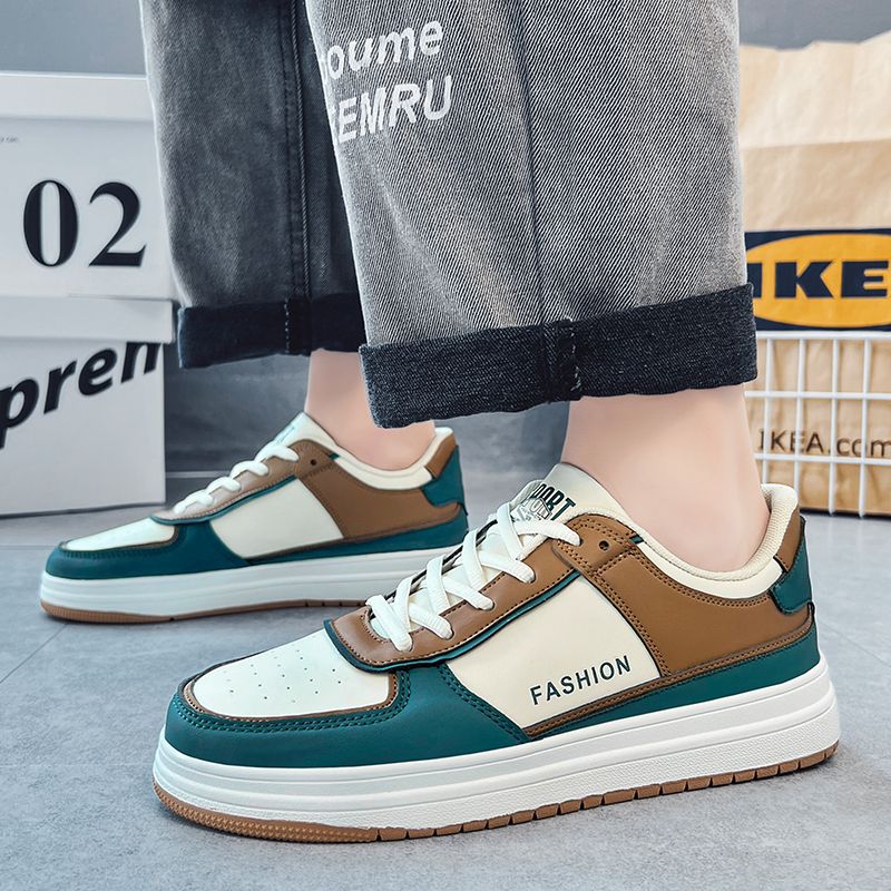 EU 36-47 Men's Leather Casual Sneakers Student Casual Shoes Skateboard Shoes Couple Shoes Women Trendy Vulcanized Shoes White Green