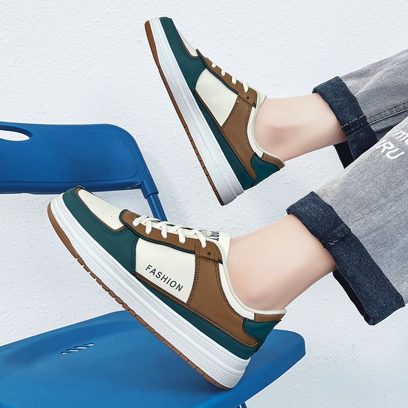 EU 36-47 Men's Leather Casual Sneakers Student Casual Shoes Skateboard Shoes Couple Shoes Women Trendy Vulcanized Shoes White Green