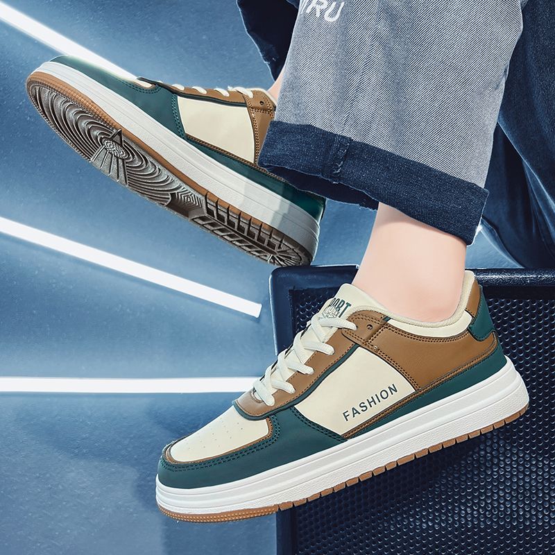EU 36-47 Men's Leather Casual Sneakers Student Casual Shoes Skateboard Shoes Couple Shoes Women Trendy Vulcanized Shoes White Green