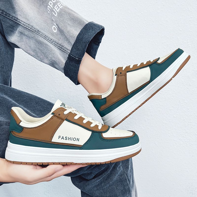 EU 36-47 Men's Leather Casual Sneakers Student Casual Shoes Skateboard Shoes Couple Shoes Women Trendy Vulcanized Shoes White Green