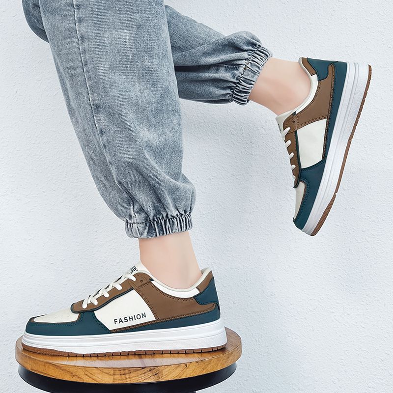 EU 36-47 Men's Leather Casual Sneakers Student Casual Shoes Skateboard Shoes Couple Shoes Women Trendy Vulcanized Shoes White Green